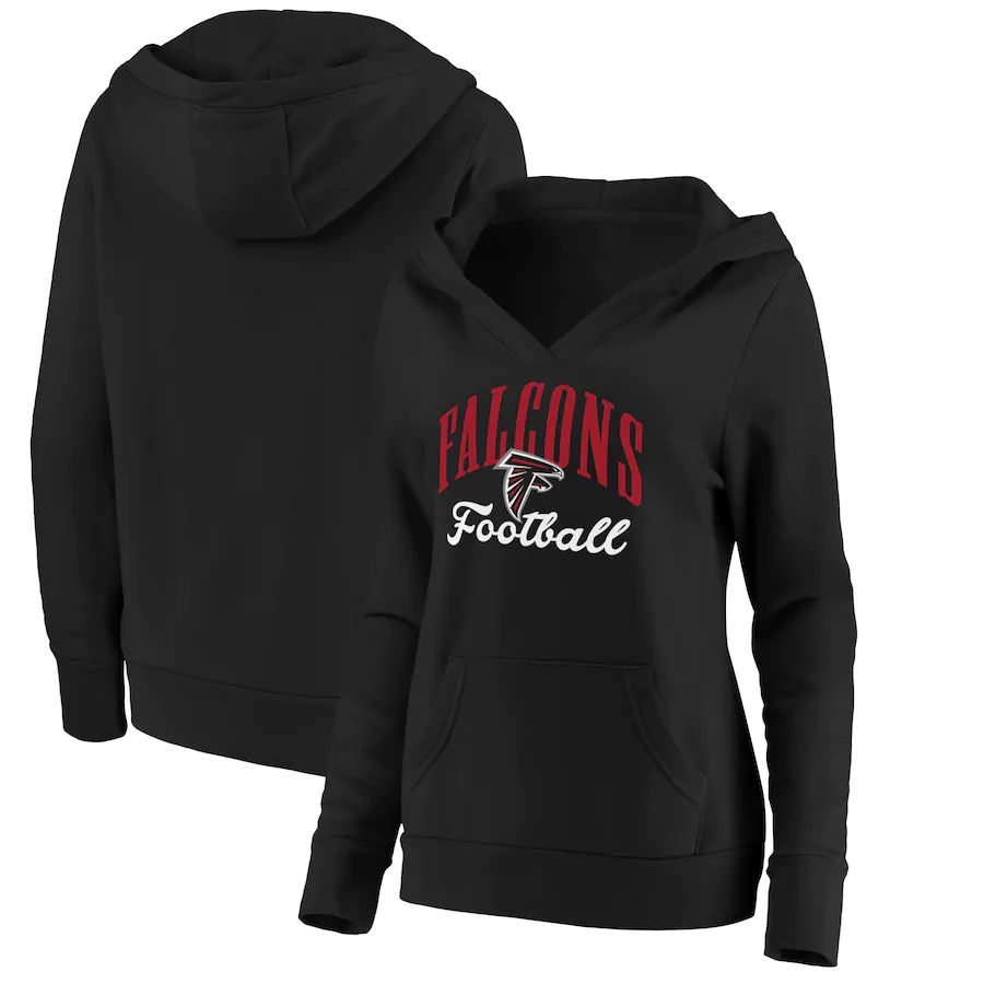 Women Atlanta Falcons Fanatics Branded Black Victory Script V-Neck Pullover Hoodie